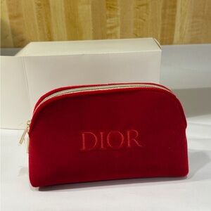 New Dior Cosmetic Pouch Cosmetic Bag Makeup Bag Red Velvet Golden Zipper